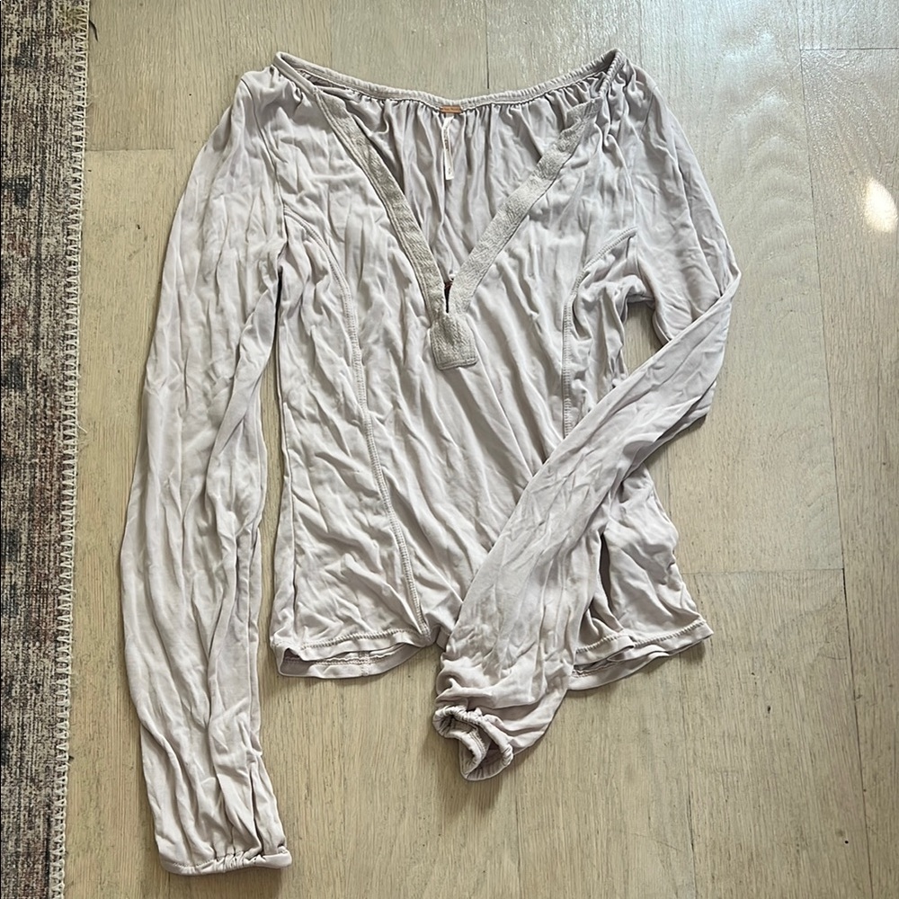 Free People Cream Gathered Top